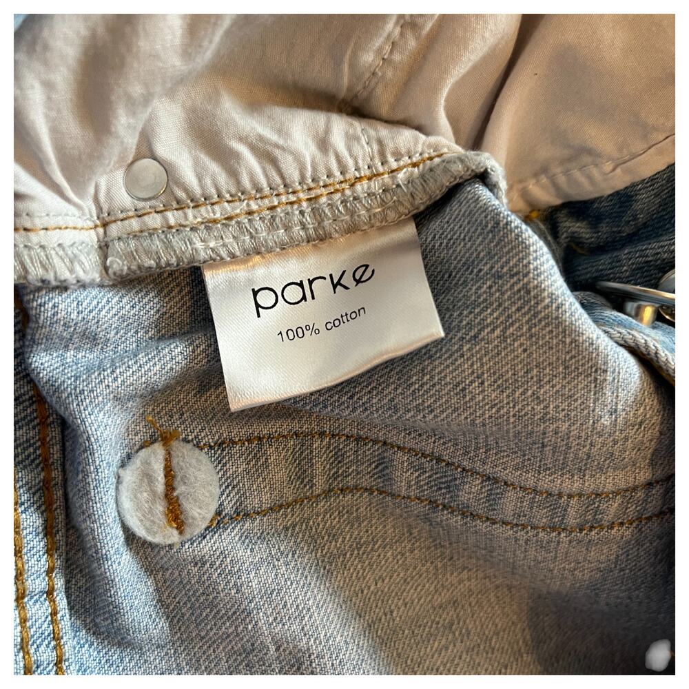 Parke Button Fly Mid Rise Raw Hem Cut Off Denim Shorts Blue Light Wash Size 27 - Picture 7 of 8